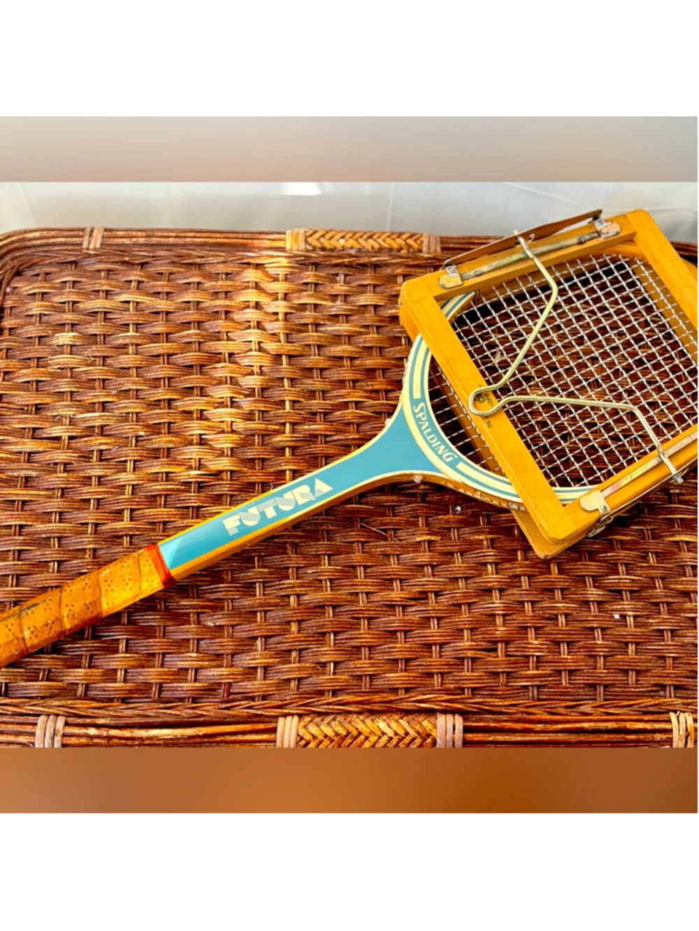 Spalding Futura Wooden Tennis Racket Turquoise Mid Century Vintage